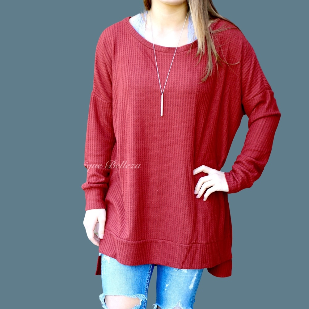 Brushed Thermal Tunic with High-Low Hem in Clay